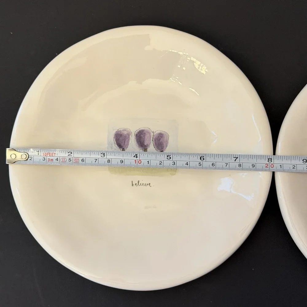 Vintage Pottery Barn Rae Dunn Tea Garden Believe Inspire Plate Set Lot of 2